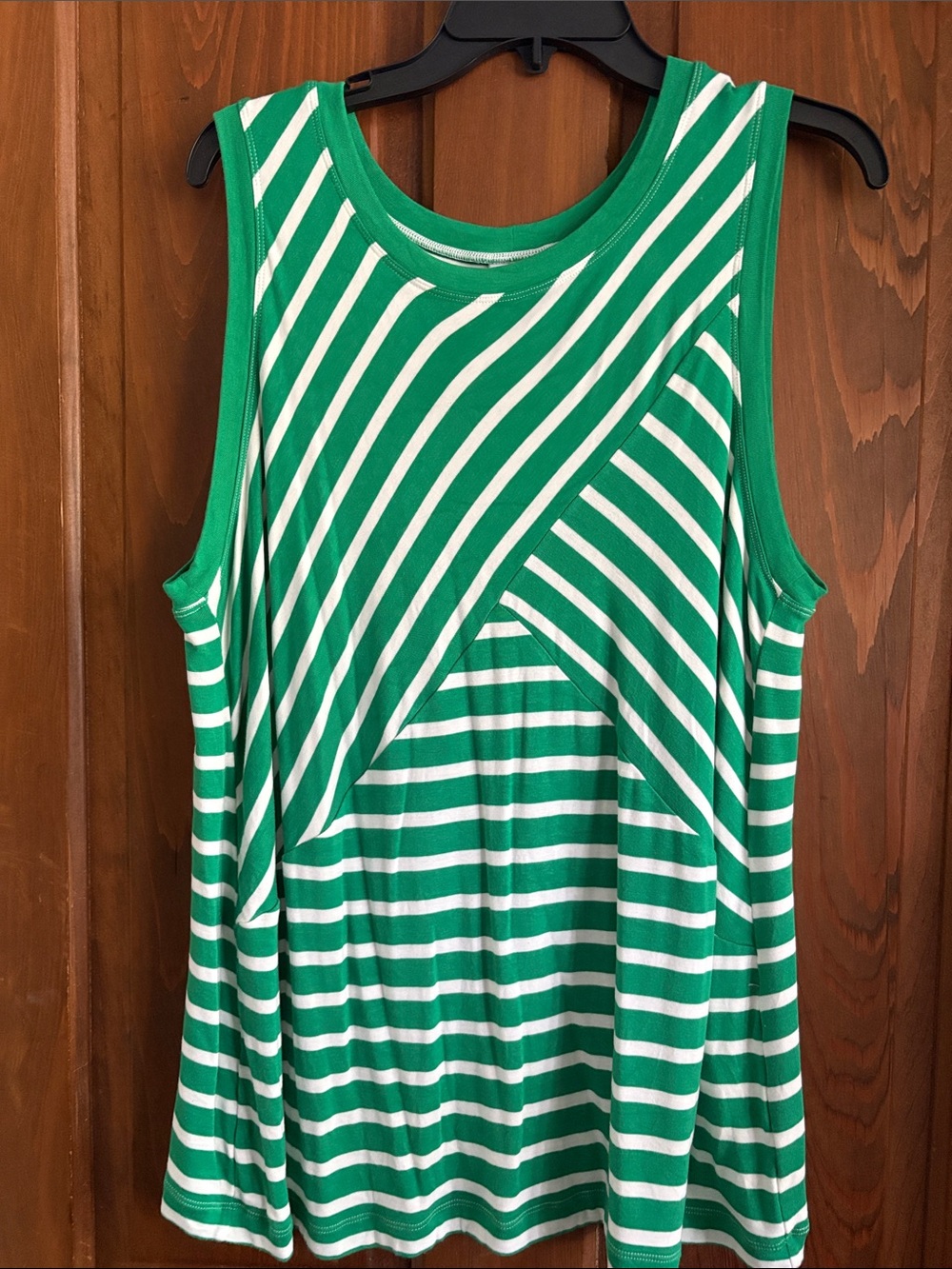 CAbi Green and White Striped Sleeveless Tank